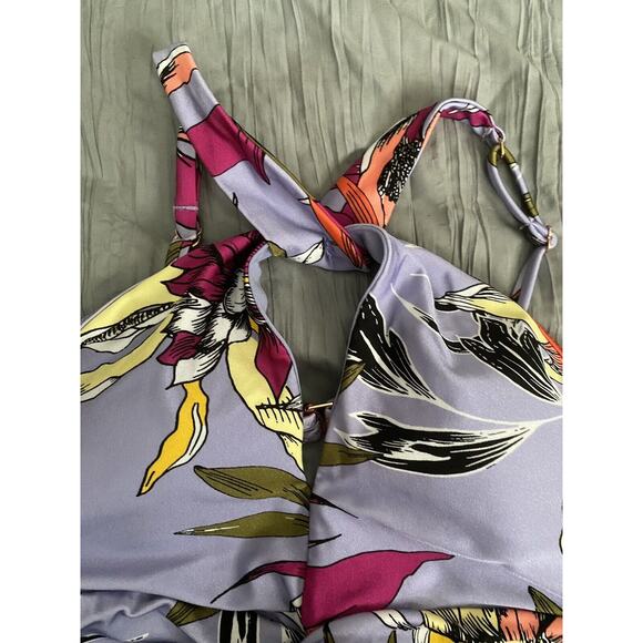 NWT Barr III Size Med High Neck Cutout One Pc Twist Strap Colorful Wild Topic - Picture 2 of 10